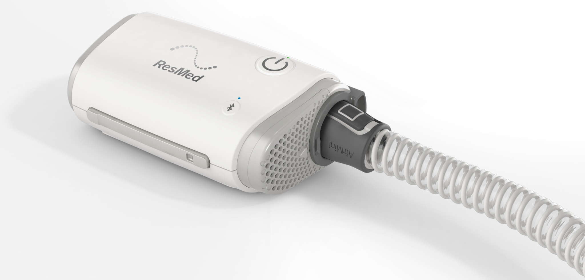 CPAP AirMini ResMed conectado ao circuito de ar para terapia de apneia do sono