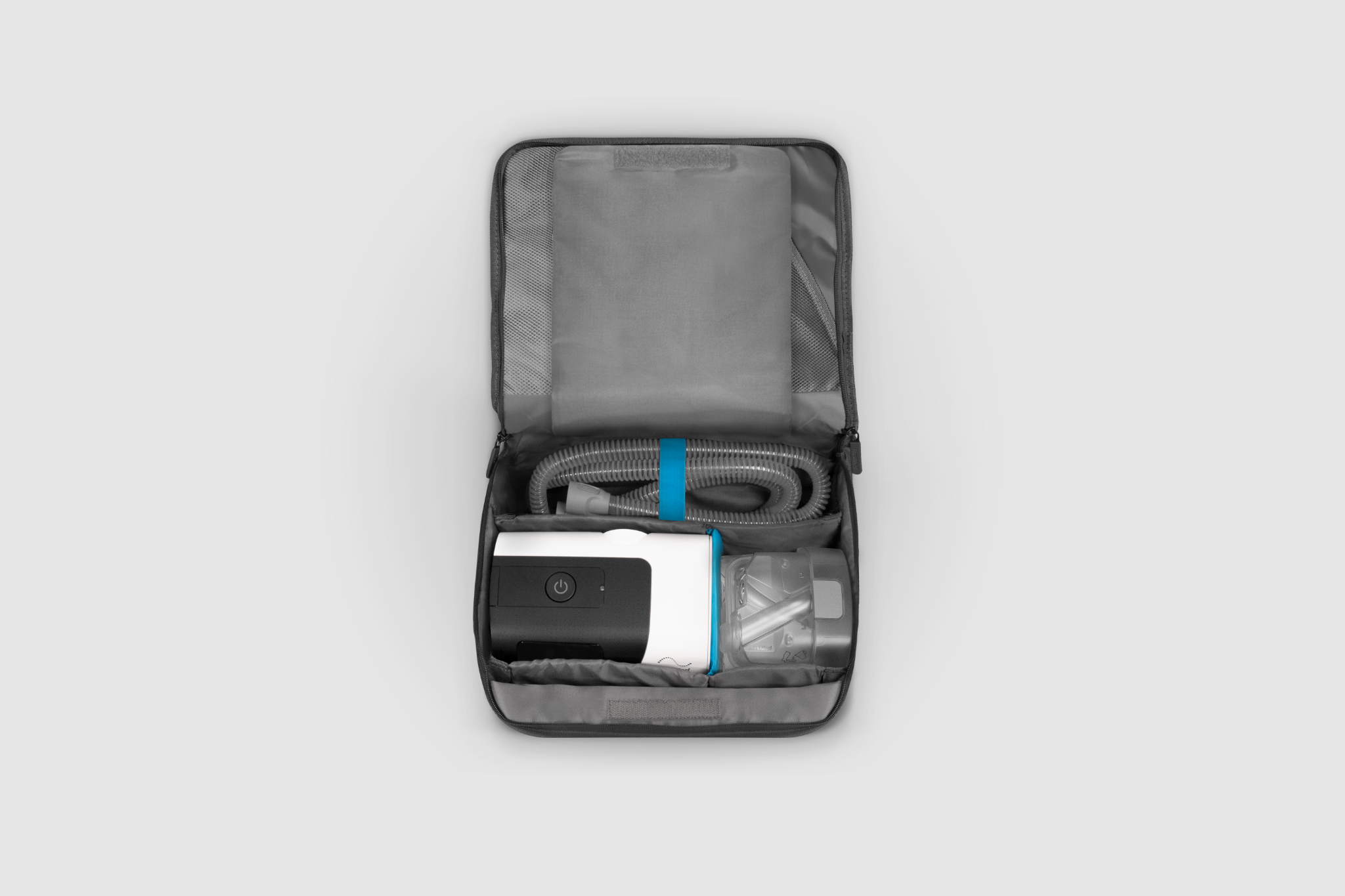 AirSense 11 organizado em maleta com tubo e reservatório