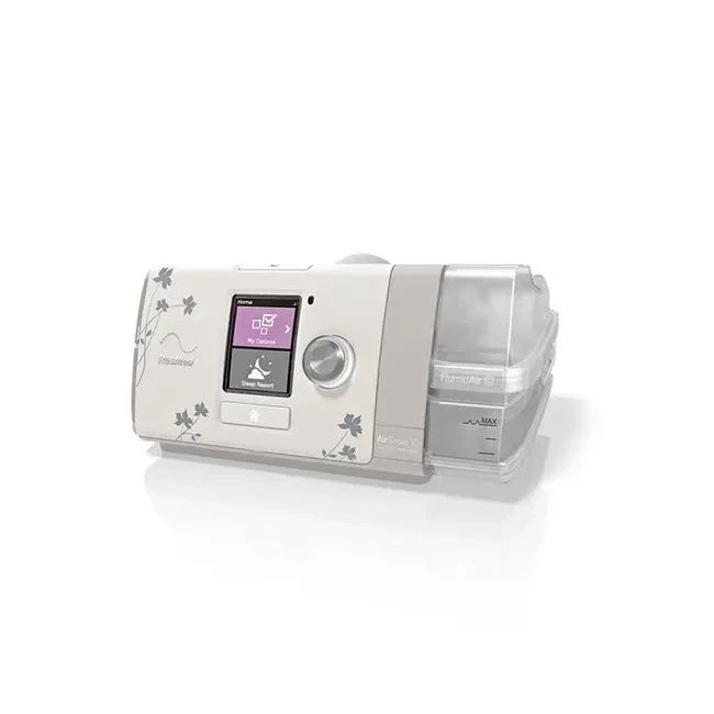 AirSense 10 AutoSet for Her ResMed em perspectiva com umidificador HumidAir