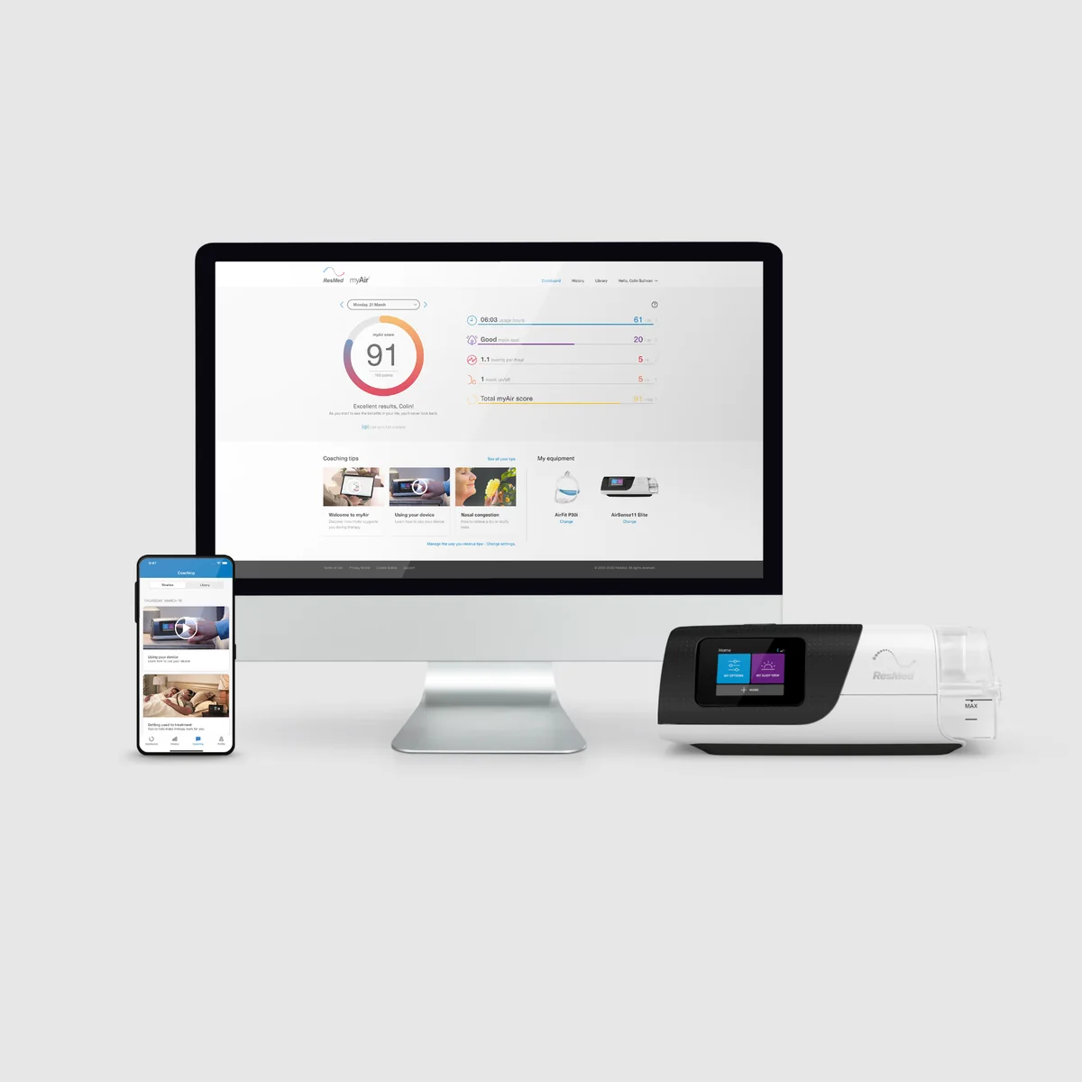 AirSense 11 ResMed integrado ao aplicativo myAir e acompanhamento digital