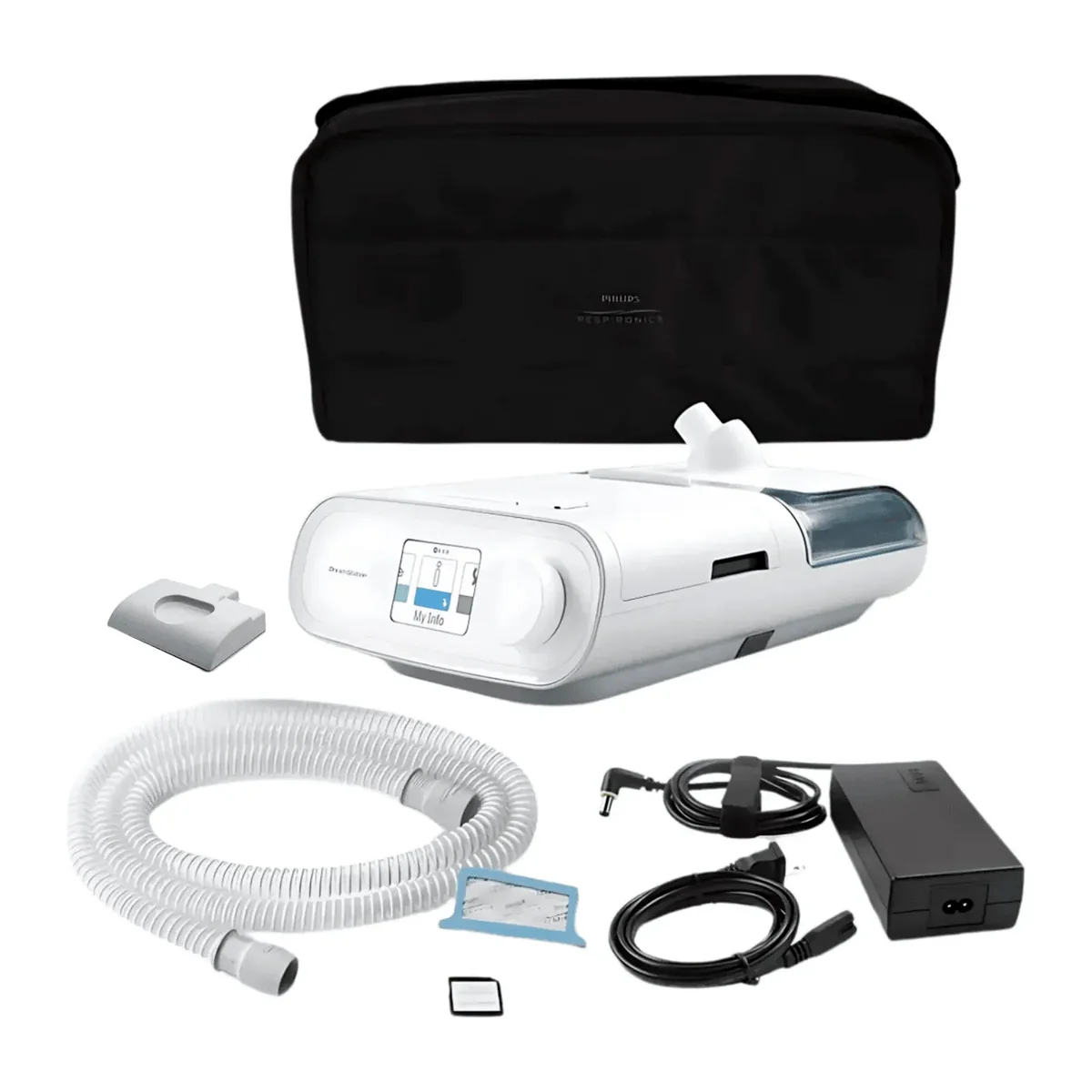 DreamStation Auto CPAP Philips com acessórios e bolsa de transporte